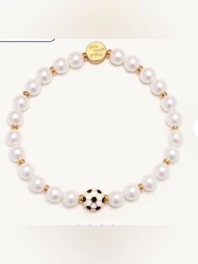 Little Words Project White Pearl Beaded Bracelet with Enamel Soccer Charm, New
